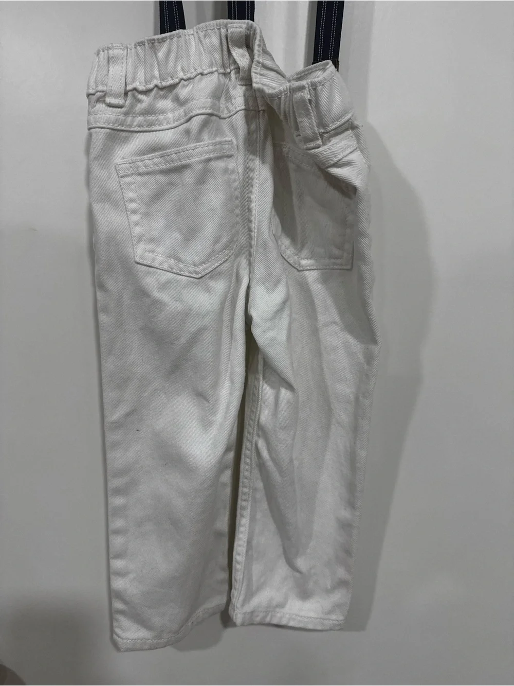 Carters Toddler Boy White Kids Pants with Navy Striped Suspenders 24M